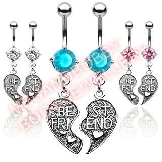 Pairs CZ Best Friend Belly Navel Bar Ring Dangles Mix  