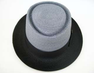 Biltmore Pumice/Black Porkpie Style Straw Dress Hat.  