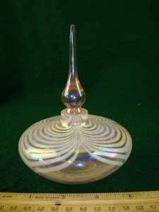 IRIDESCENT PULLED FEATHER ART GLASS PERFUME BOTTLE  