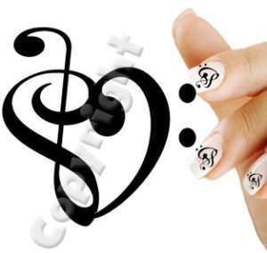 Nail Decals Music Note Heart Bass Treble Cleff  