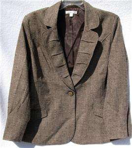 Coldwater Creek Pleated Collar Herringbone Tweed Jacket  