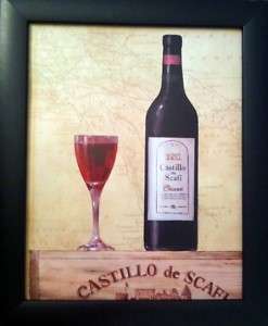 Framed Red/White Castillo Wine Bottles/Glasses Prints  