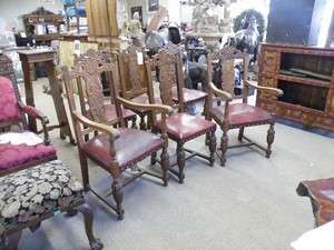 NICE CARVED FRENCH OAK ANTIQUE DINING ROOM CHAIRS 07BE260  