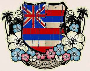 HAWAIIAN Vintage Art Decal HAWAII FLAG Luggage Sticker  