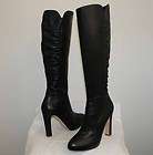 RUPERT SANDERSON Black Leather Ruched Knee High Heel Boots Shoes Size 