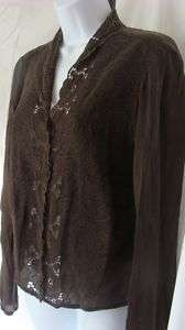 Johnny Was 2 Pc Dark Brown Lace Top Skirt S M L  