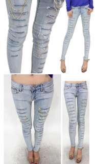 ripped GOLD CHAIN SEXY skinny jeans 25 26 27 28 29 30  