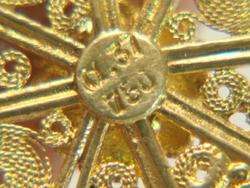18K Yellow Gold Cannetille Cross Pendant  