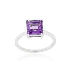 Sterling Silver 1.65ct Amethyst Solitaire Square Ring  