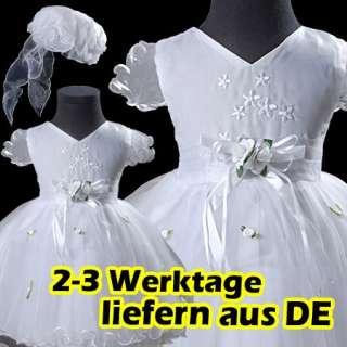 Weiß taufkleid Blumenkindkleid Kleid Festkleid Traumkleid + Hut Neu 