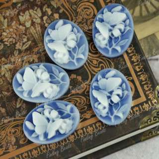 High quality blue Resin Flower Cabochon cameo RB0524  