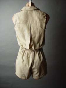 Linen Cotton Blend Safari Military Desert Resort Faux Wrap Top Shorts 
