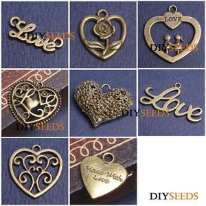 Vintage Antique Brass Bronze Love Jewelry Findings Charms & Pendant 