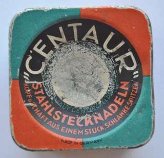 RARE 1930s Germany CENTAUR Stahlstecknadeln Tin Box , size 55x55 