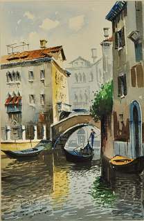Beautiful Signed Lorenzo Rizzi Watercolor Painting Venice Scene  