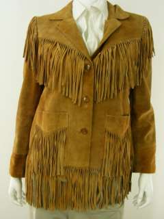 womens suede leather jacket Dawn Fashions brown M 11 12 fringe vintage 