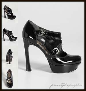 NIB New GUESS Black HERLA w/Buckle Platform Patent Pumps Shoes Heels 