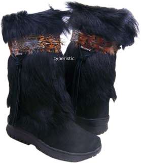 NIB Womens Bearpaw Fur Kola Black Snow Boots Shoes 497W  
