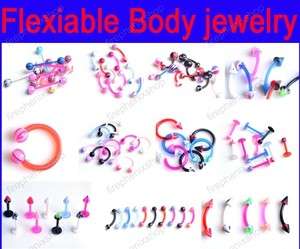 Lots100 body piercing jewelry flexi lip navel ear ring  
