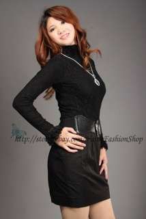 Womens Ladies Vintage Ruffle Flounce Long Sleeve Black Lace Blouse Top 