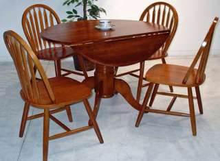 Honey Oak 40” Round Drop Leaf Dining Table  