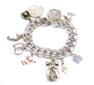 Sterling Silver Charm Bracelet with 10 Mixed Theme Charms 7 1/2 