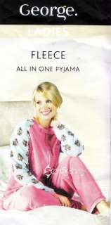 Ladies George All in One Fleece Pyjama Sleepsuit Sizes S M L  