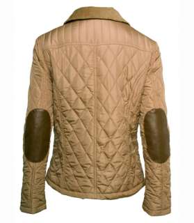 New Light Brown Camel Cord Collar Quilted Jacket UE 36 42  