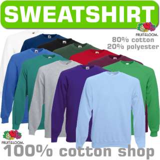 Fruit of the Loom Raglan Sweatshirt Work Wear Sweater Jumper Plain Men 