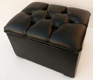  DELUXE BLACK FAUX LEATHER STORAGE BOX / FOOTSTOOL