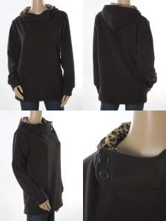LEOPARD Hoodie Sweatshirts Long Top SWEAT BLACK SZ S  