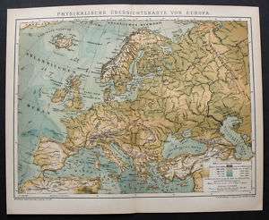 1893.Mappa Geografica FISICA DELL EUROPA   EUROPE.  