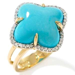 Sleeping Beauty Turquoise and Diamond 14K Cross Cut Ring 