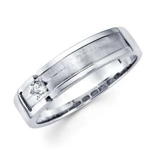  Mens Solitaire Diamond Wedding Band 14k White Gold Ring (0.05 Carat 