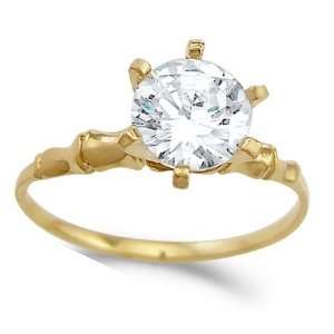 CZ Solitaire Engagement Ring 14k Yellow Gold Round Womens (1.50 Carat 