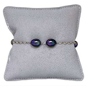  8 9mm Black Freshwater Pearl and Sterling Silver Chain Bracelet 