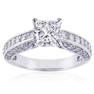 75 Ct Princess Cut Diamond Engagement Ring Pave SI1 GIA COLOR E CUT 