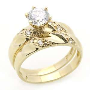   1ctw CZ Cubic Zirconia Solitaire Ring Set Yellow Gold Ring Jewelry