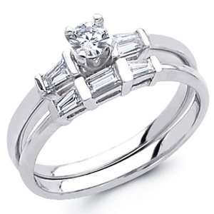 14K White Gold Round cut Diamond Matching Wedding Engagement Ring 