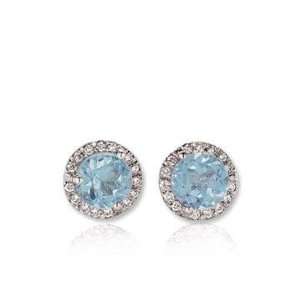    14k White Gold 1/2 Carat Aquamarine Diamond Stud Earrings Jewelry
