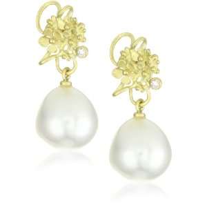   Fairytale 18 Karat Gold, White South Sea Pearl and Diamond Earrings