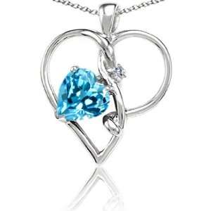   Heart Shape Blue Topaz and Diamond Heart Shape Pendant(MetalWhite
