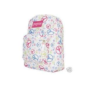  Jansport Superbreak backpack white with peace signs 