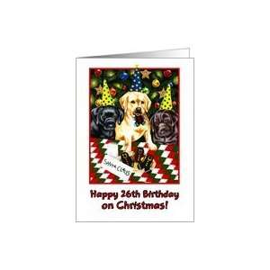   on Christmas, Labrador Retriever puppies with gingerbread men Card