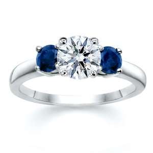   CT ROUND DIAMOND W ROUND BLUE SAPPHIRE RING 18K Samuel David Jewelry
