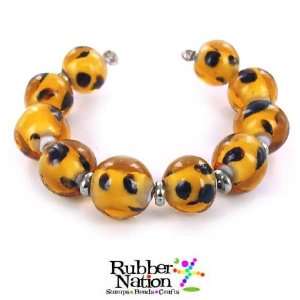  Leopard Print Glass Beads Amber Gold Black Dots 10pc 15mm 