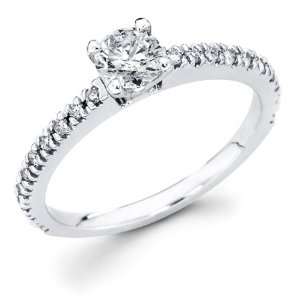 Size   11.5   14k White Gold Solitaire Round Diamond Engagement Ring w 