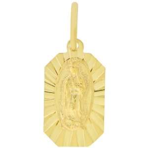 14k Yellow Gold, Virgin Mother Mary Guadalupe Medal Pendant Charm 