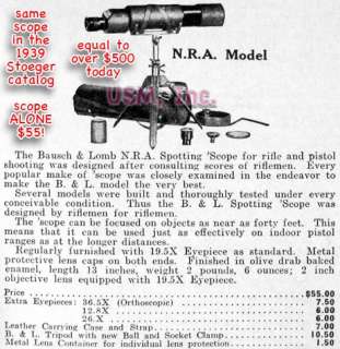 1939 Bausch & Lomb Optical Co. B&L NRA Model OD 20x Spotting Scope 