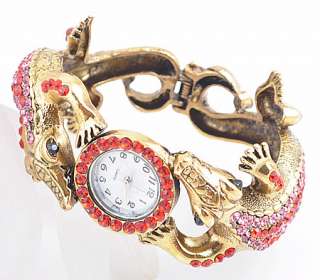 Red Rhinestones Crystal Cuff Crocodile Bracelet Watch B13 4  